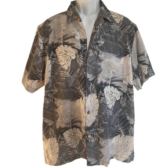 Tommy Bahama Royal Costa Vines Hawaiian Silk Shirt Mens Large Button Front Gray - Picture 1 of 12